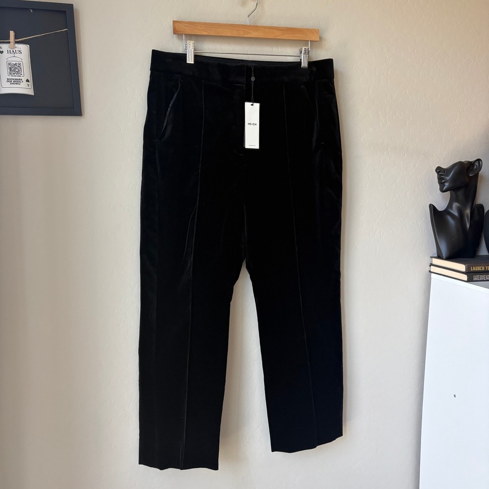 NWT ME+EM Trousers Italian Velvet Slim Crop Trouser Pants Black Size 10 - Picture 3 of 10